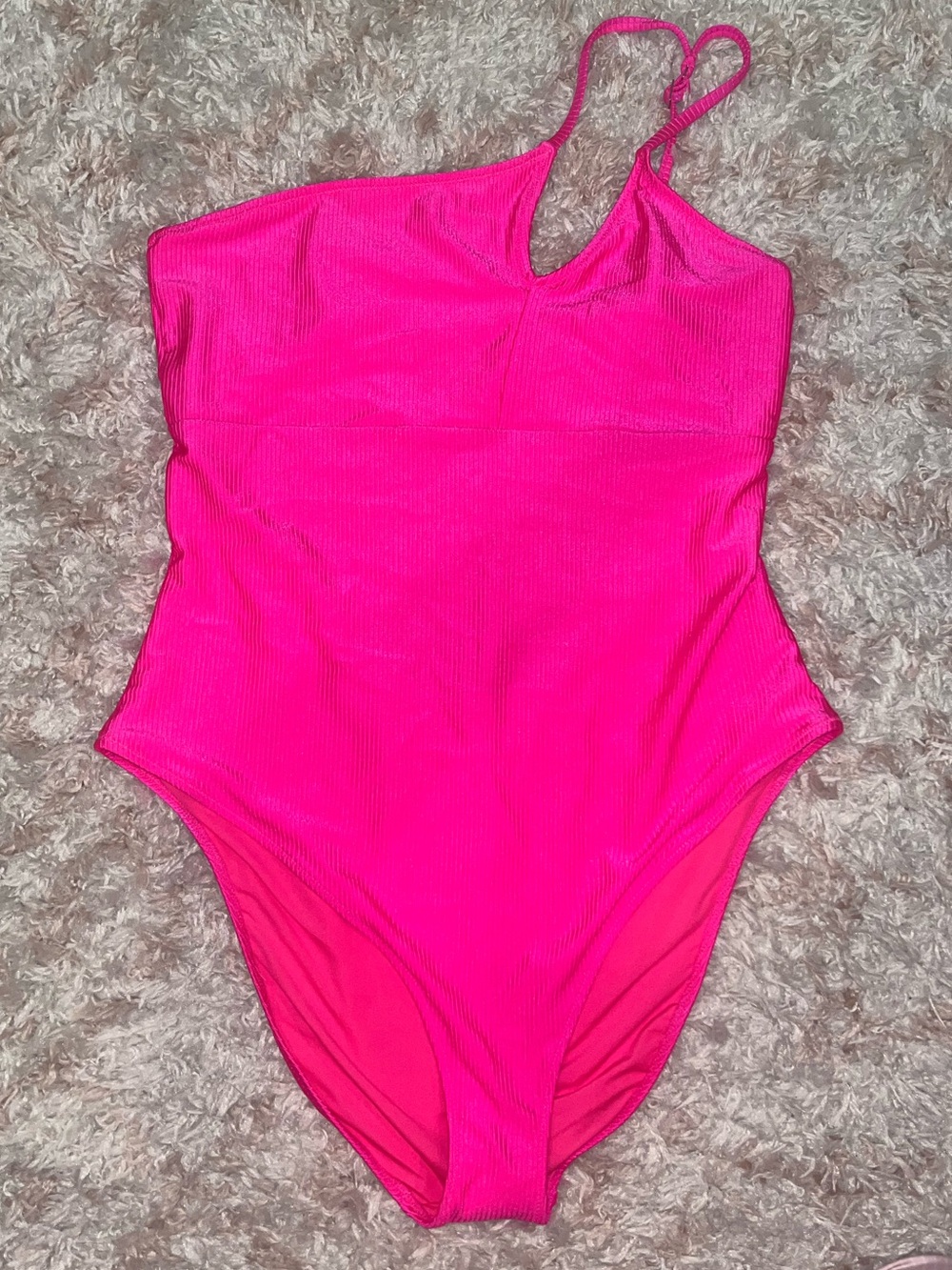 Aerie Neon Pink One-Shoulder Ribbed Swimsuit